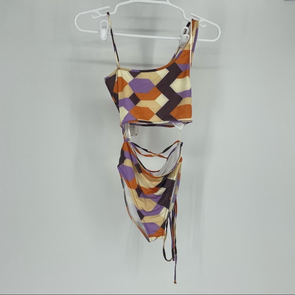 ZARA NWT MULTI COLOR GEOMETRIC PRINT BODYSUIT ORANGE PURPLE SMALL ONE PIECE - Picture 6 of 13